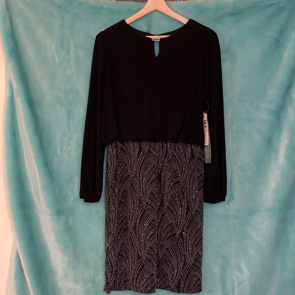 Blu Sage size 14 black and silver shimmer dress. Long sleeve.